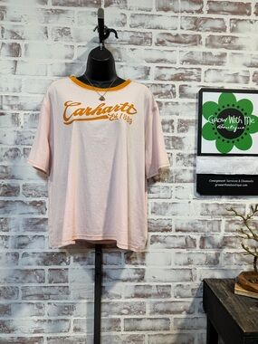 Carhartt Light Pink Tee with Gold Collar Trim women’s large NWT